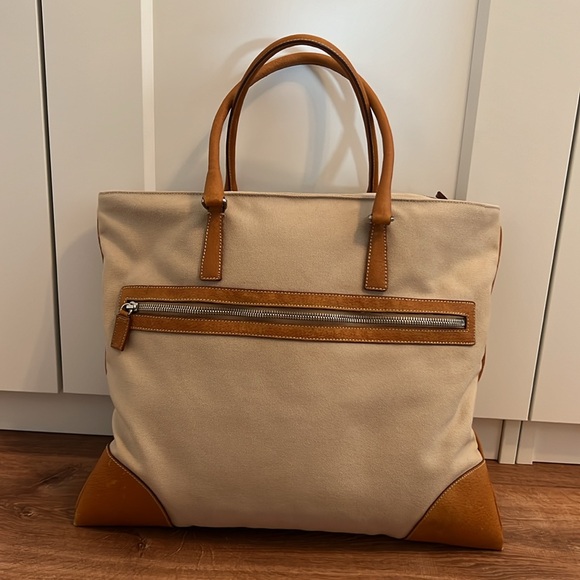 Authentic PRADA Vintage Canvas Leather Nappa Shoulder Tote Bag Beige Leather - Picture 3 of 10